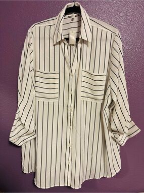 Maurices White Blouse with Black Pinstripes NWT